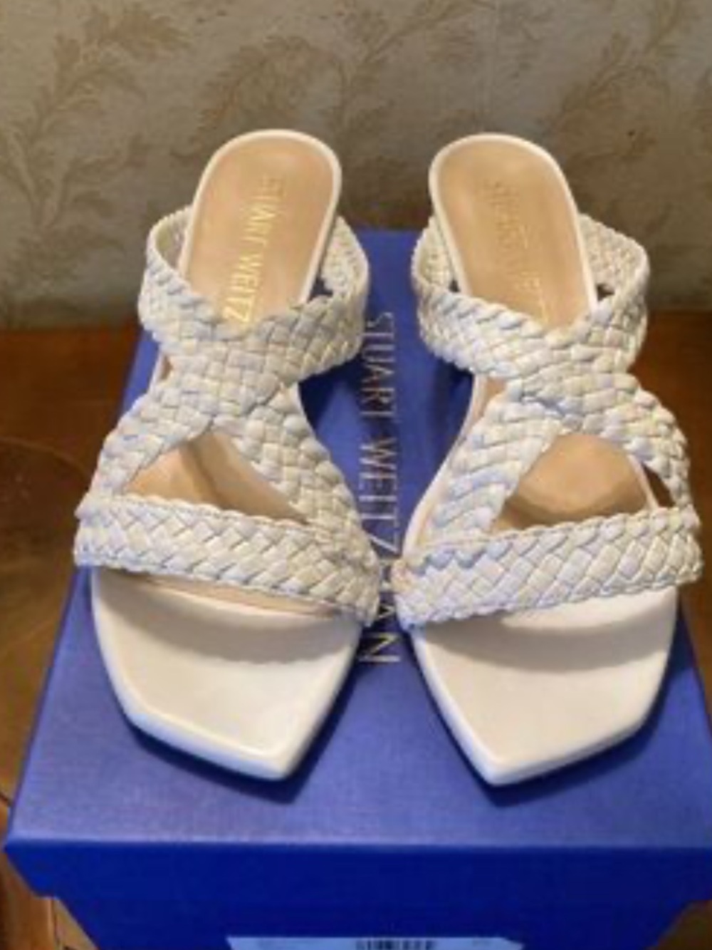 Stuart Weitzman White Braided Leather Slide Mules 10
